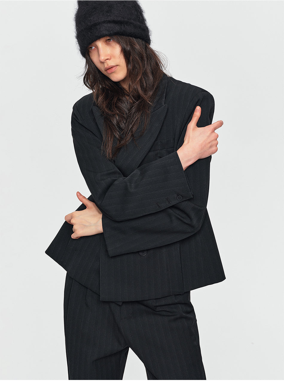 MADWITCH SHADOW-PINSTRIPE DOUBLE-BREASTED BLAZER #AW26122