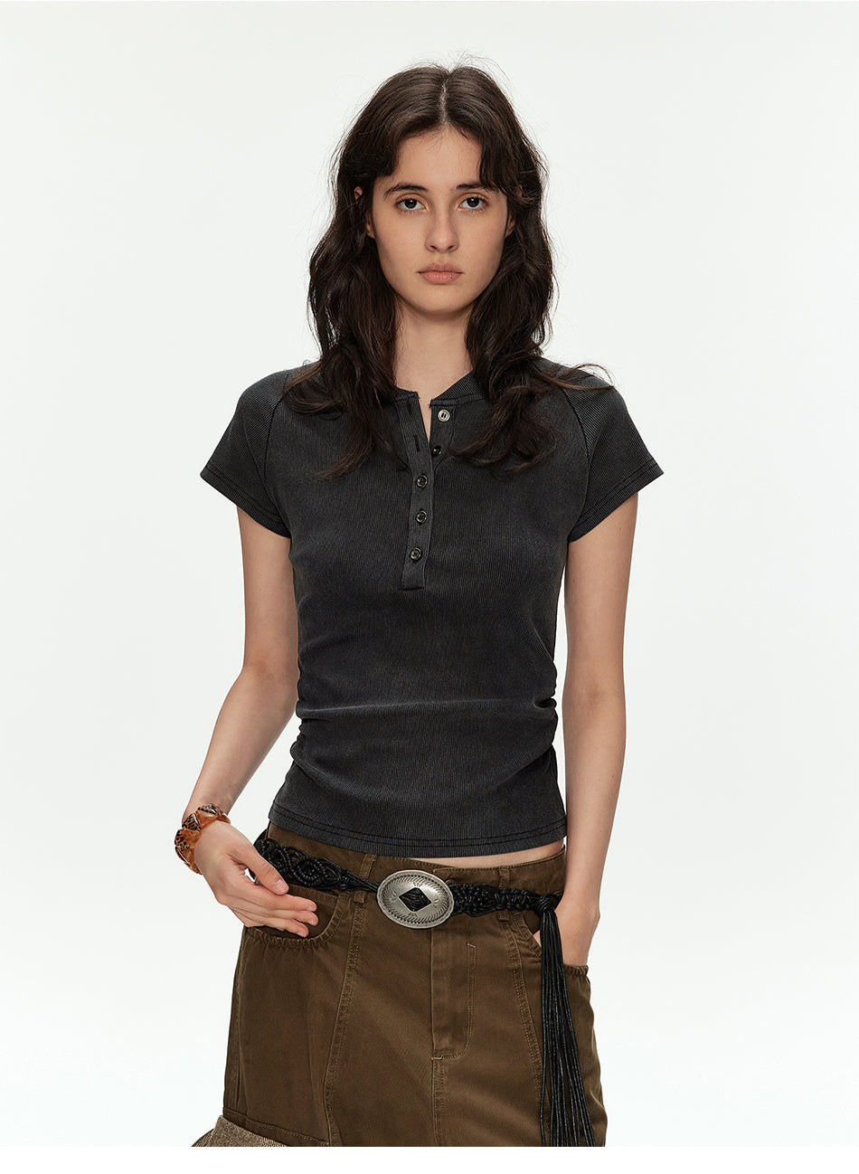 MADWITCH RIBBED HENLEY CROP TEE #G2160