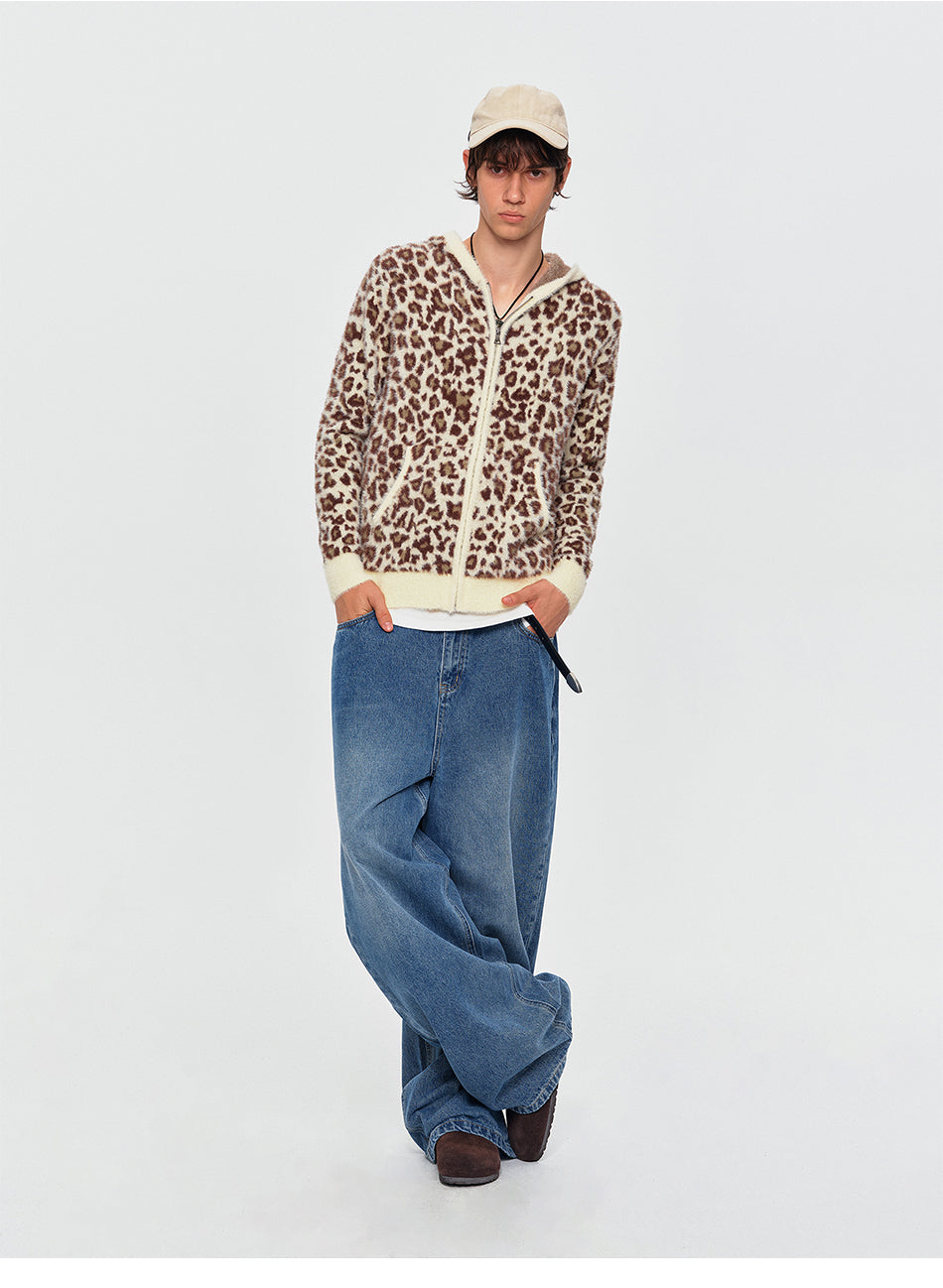 MADWITCH LEOPARD-PRINT PLUSH CROPPED ZIP HOODIE #2606MY2037