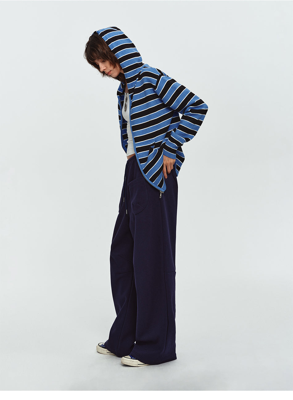 MADWITCH STRIPED EMBROIDERED ZIP HOODED CARDIGAN #L2026746