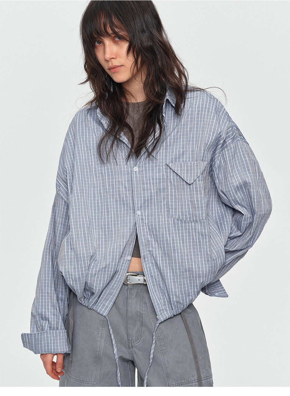 MADWITCH DRAWSTRING PLAID OVERSIZED SHIRT #26092
