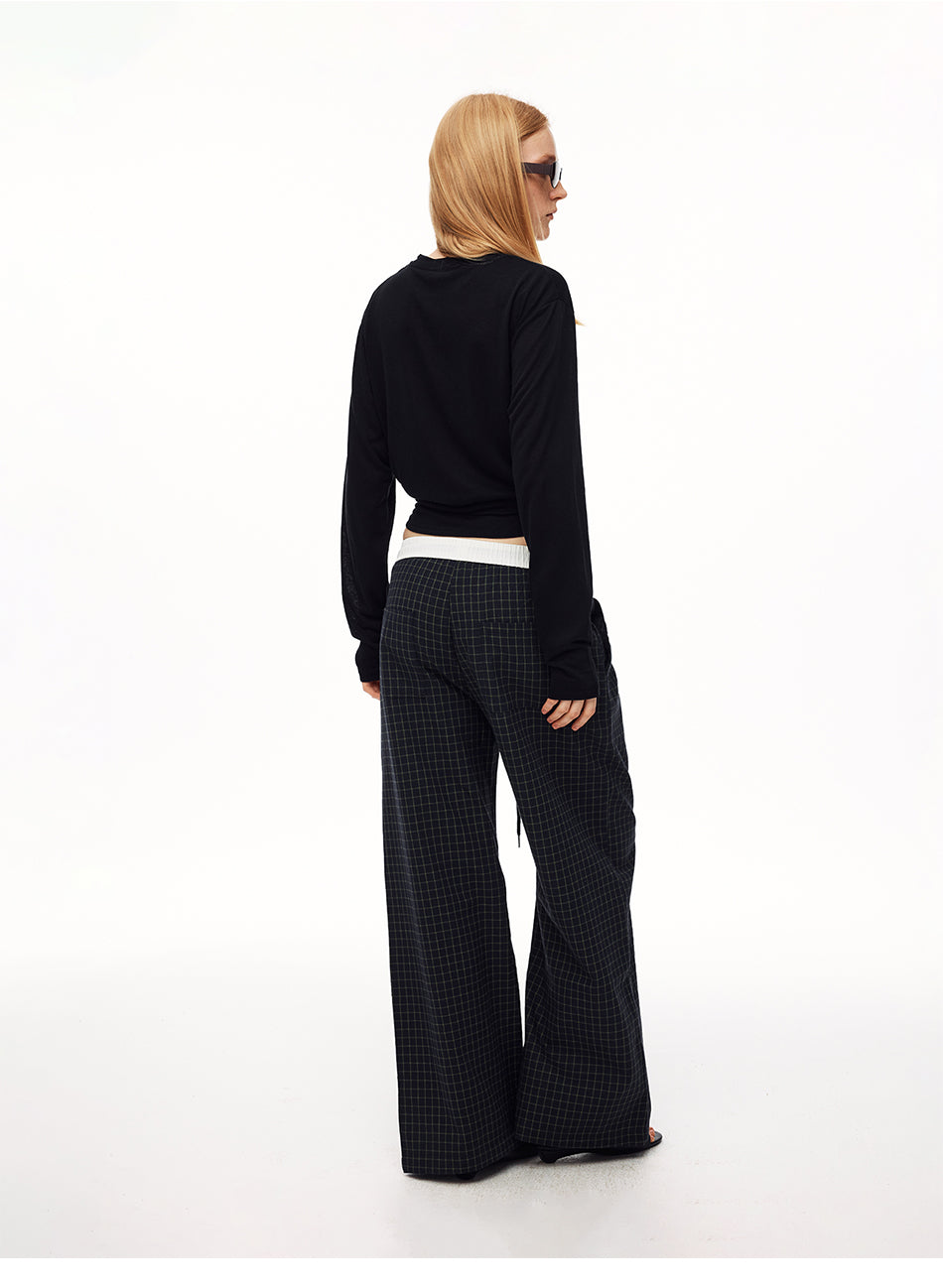 MADWITCH VINTAGE PLAID DRAWSTRING WIDE-LEG PANTS #CK61051