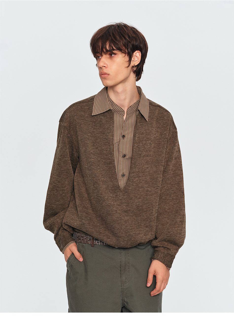 MADWITCH LAYERED CONTRAST-COLLAR POLO SWEATSHIRT #880661