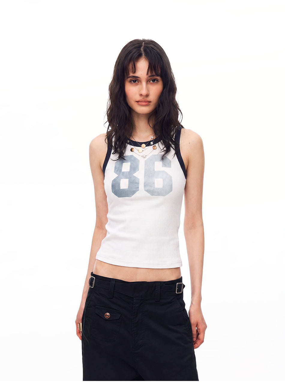 MADWITCH CONTRAST-TRIM GRAPHIC RIBBED CROPPED TANK TOP #BC165N
