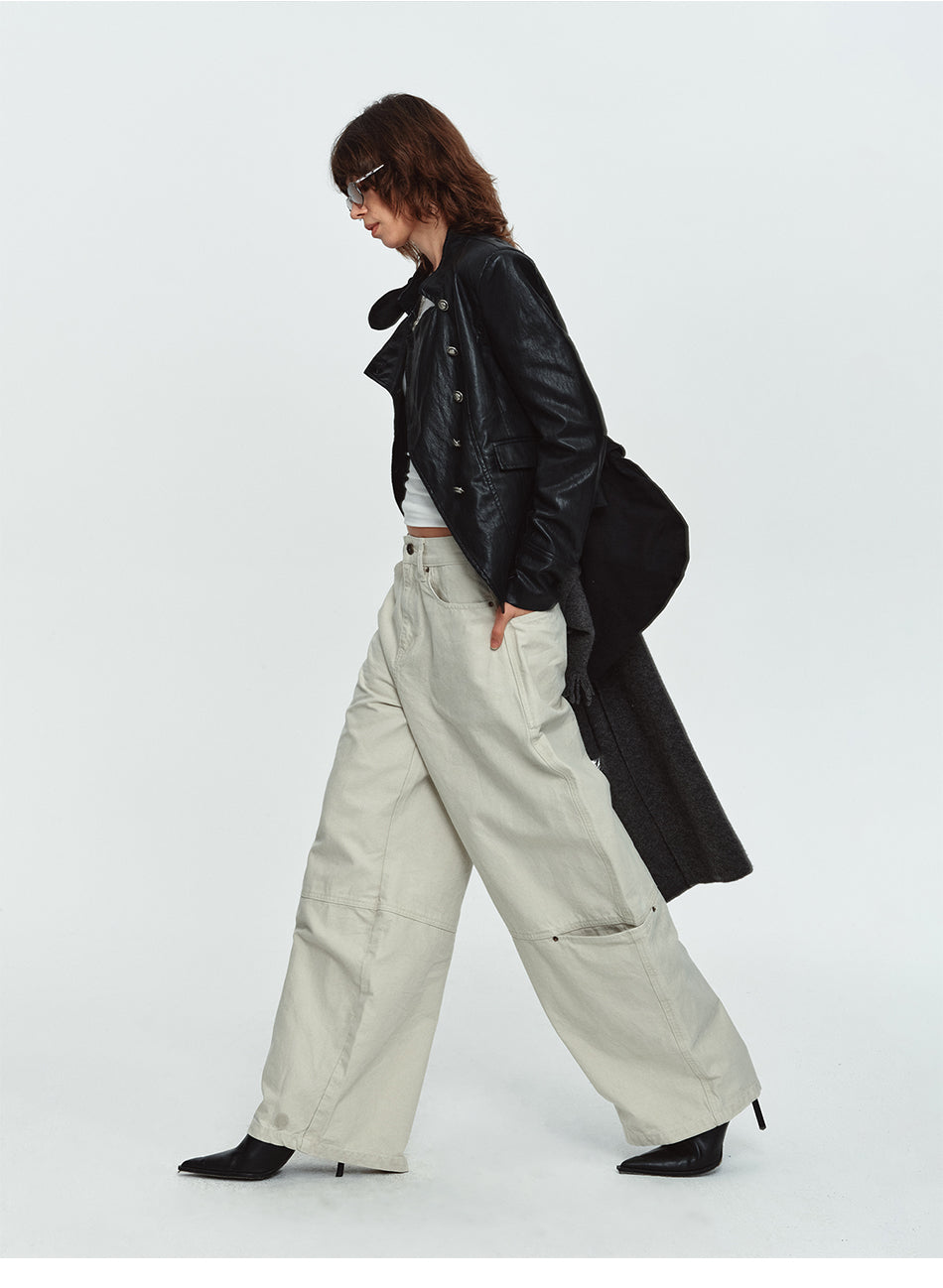 MADWITCH ASYMMETRIC DOUBLE-BREASTED CROPPED FAUX-LEATHER JACKET #C2026351