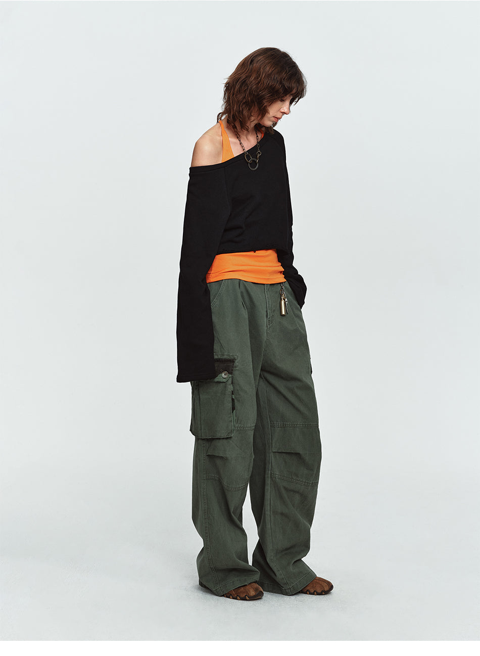 MADWITCH RAW-HEM ONE-SHOULDER CROPPED SWEATSHIRT #G2026114