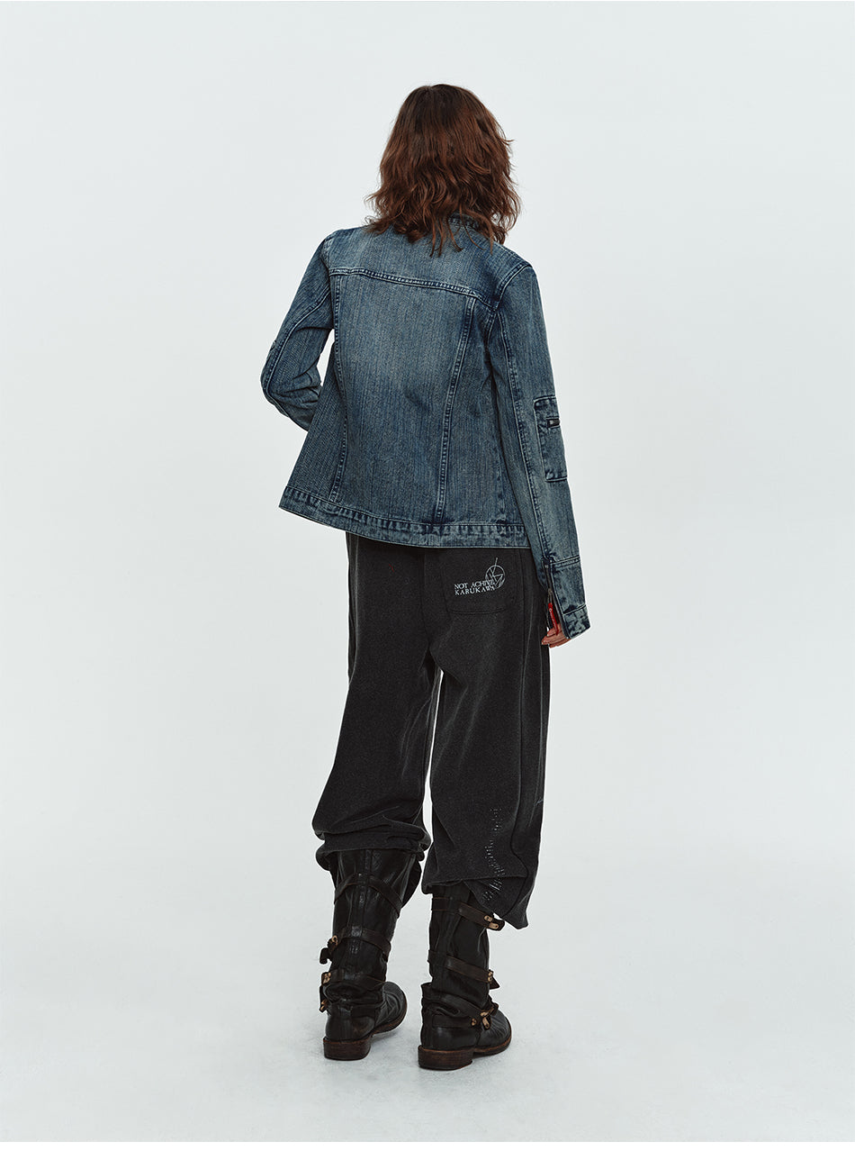 MADWITCH NAPOLEON-BUTTON WASHED CROPPED DENIM JACKET #2026126