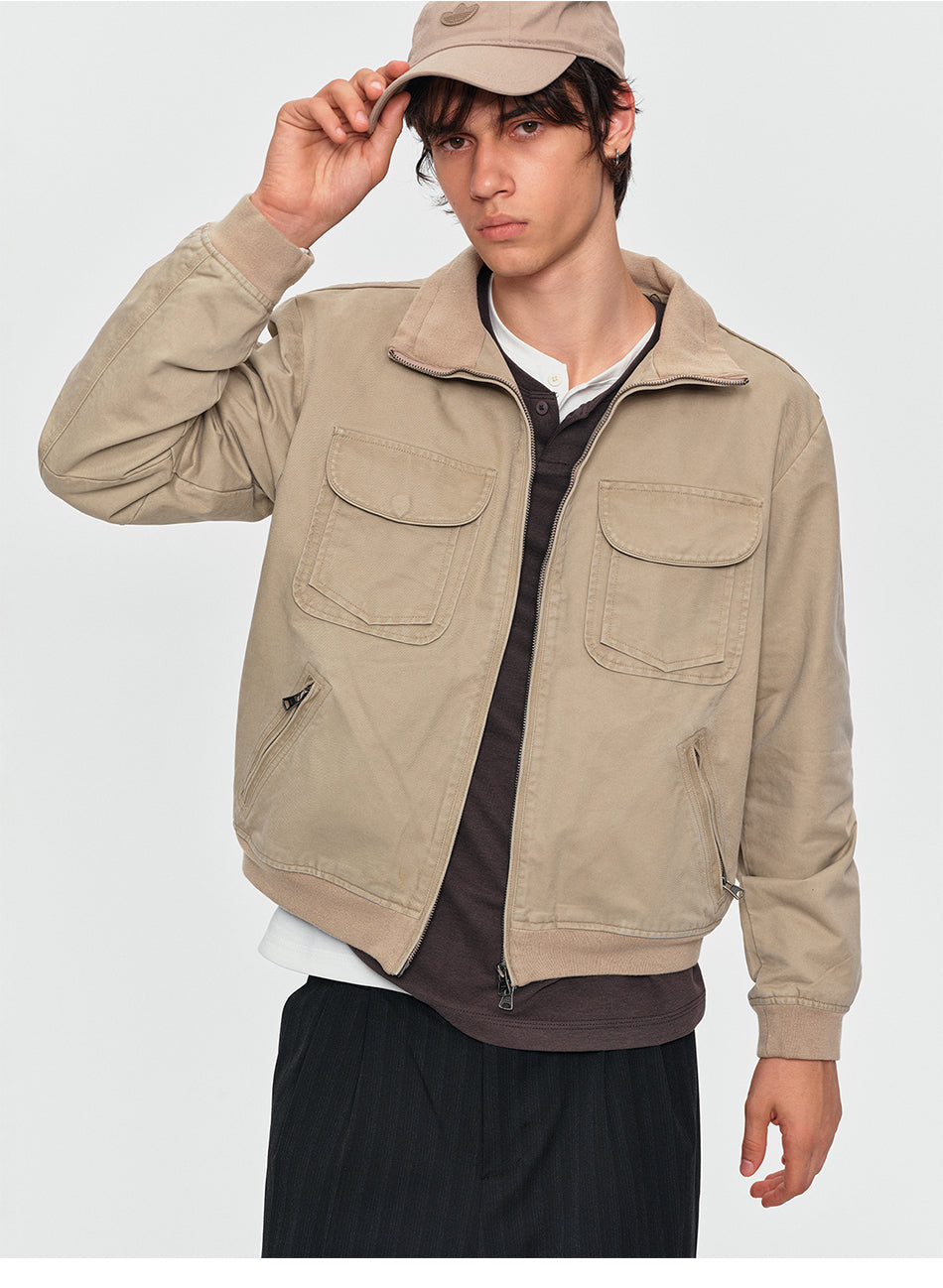 MADWITCH WASHED DUAL-POCKET STAND-COLLAR WORKWEAR JACKET #DY26043