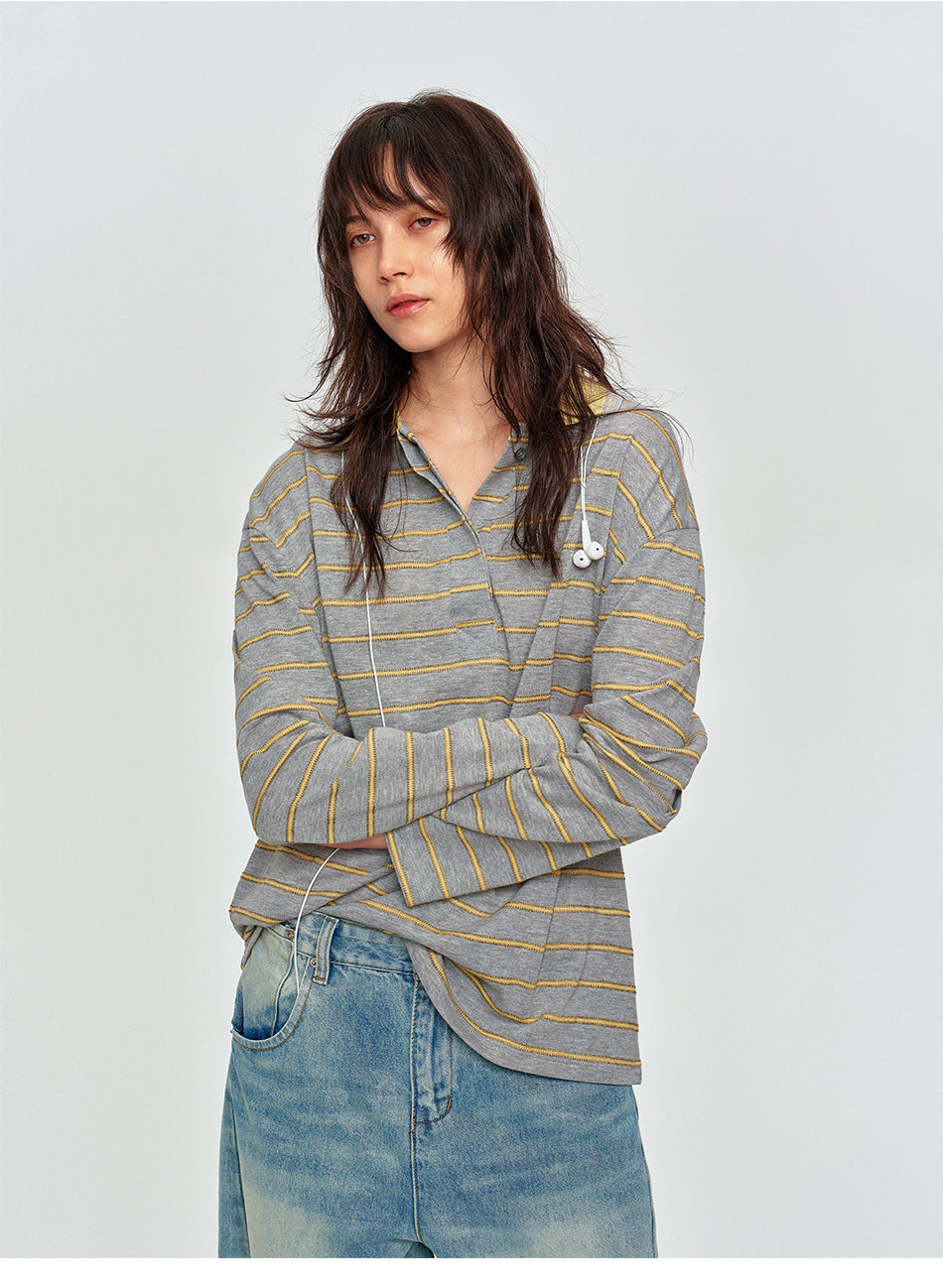 MADWITCH VINTAGE STRIPED DOUBLE-PLACKET POLO #PLO15