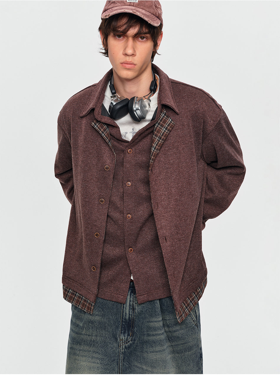 MADWITCH LAYERED PLAID-COLLAR BUTTONED SWEATSHIRT #880936