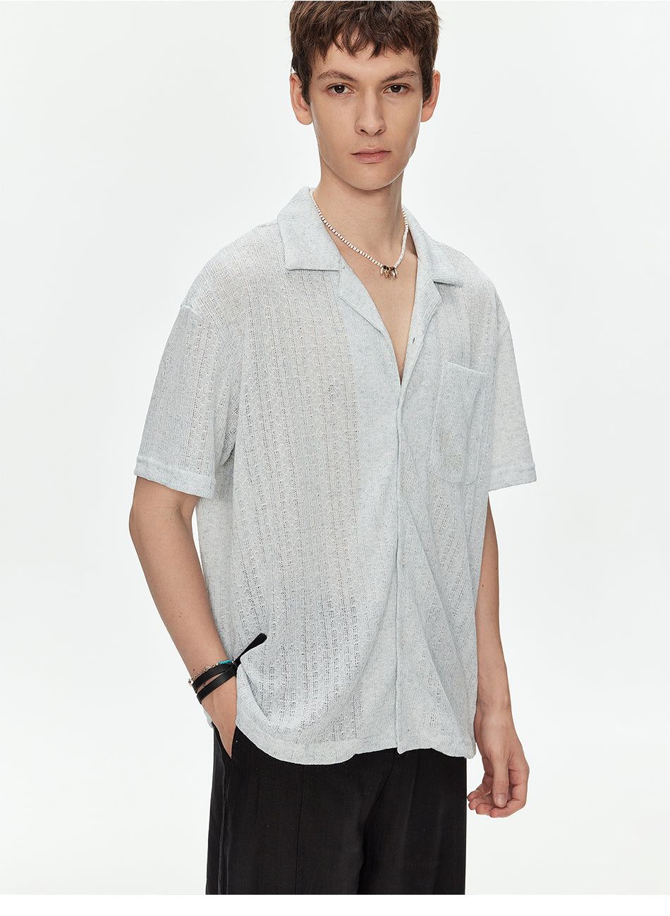 MADWITCH LINEN TEXTURE CUBA COLLAR SHIRT #C2651C26