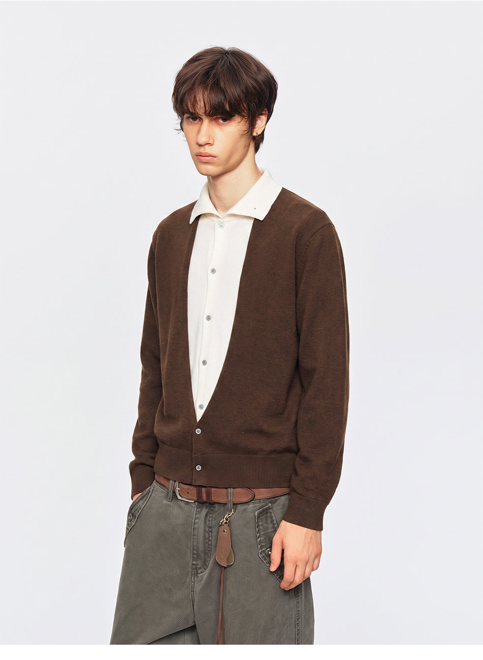 MADWITCH LAYERED SHIRT-COLLAR CONTRAST-PLACKET KNIT CARDIGAN #UTU085