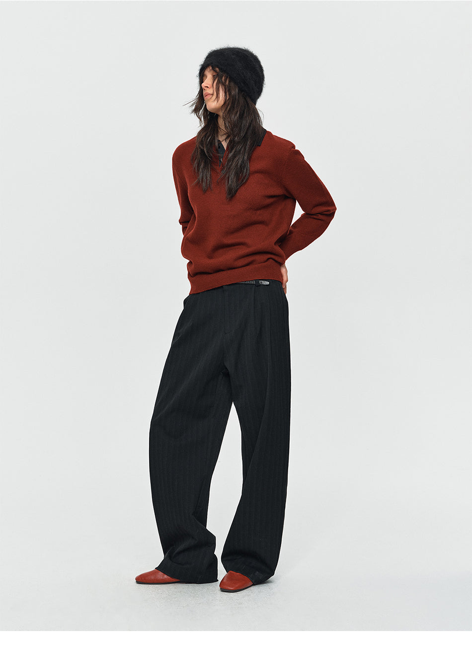 MADWITCH SHADOW-PINSTRIPE WIDE-LEG TROUSERS #AW26125