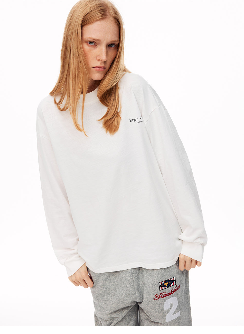 MADWITCH LOOSE LETTER-PRINT MOCK-NECK LONG-SLEEVE T-SHIRT #N2096