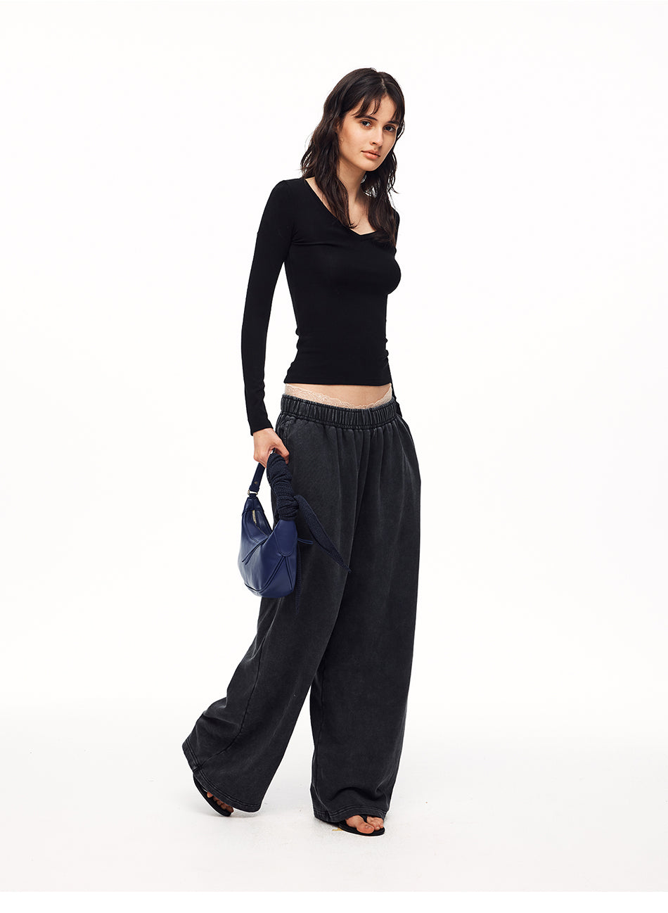 MADWITCH WASHED GRAPHIC WIDE-LEG SWEATPANTS #CK61053