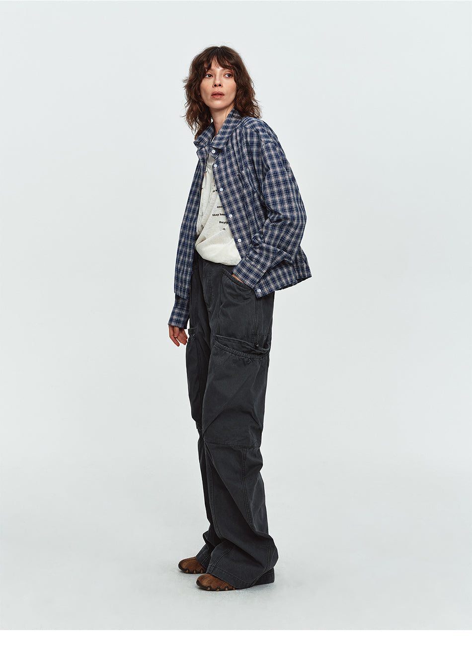 MADWITCH CROPPED OVERSIZED PLAID OVERSHIRT #AM26801