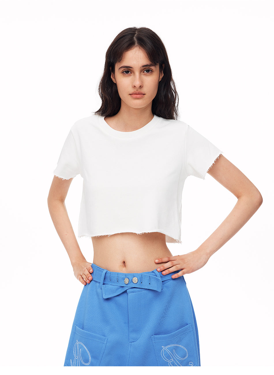 MADWITCH RAW EDGE CROPPED CREWNECK TEE #2026569
