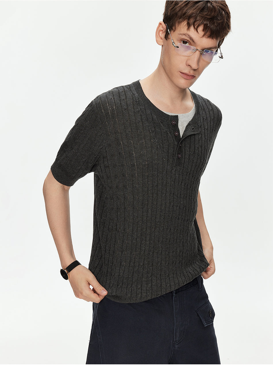 MADWITCH VINTAGE LYOCELL HENLEY KNIT SHIRT #AW26817