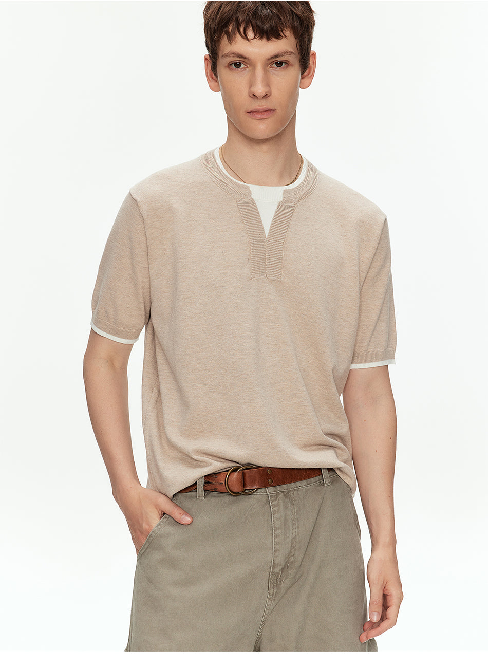 MADWITCH CONTRAST HENLEY KNIT T SHIRT #68659