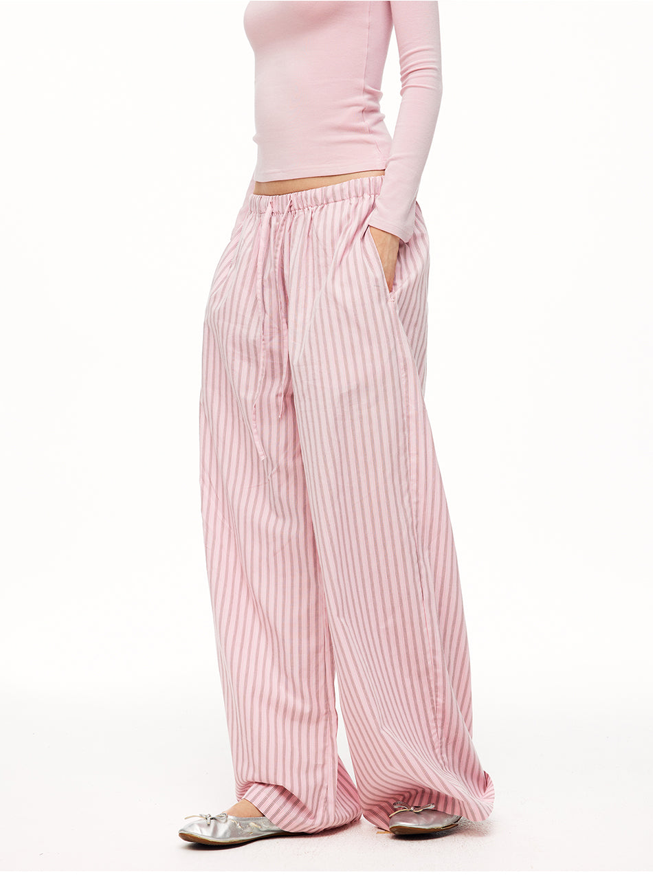 MADWITCH STRIPED DRAWSTRING SLOUCHY WIDE-LEG PANTS #CK61056