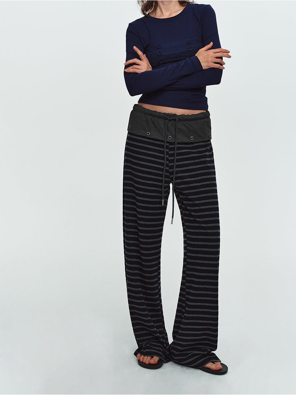 MADWITCH STRIPED STUDDED WIDE-WAISTBAND SWEATPANTS #C2026373