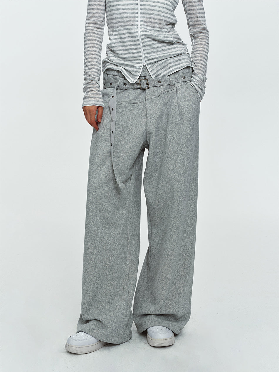 MADWITCH EYELET-BELTED WIDE-LEG RELAXED SWEATPANTS #CK61113