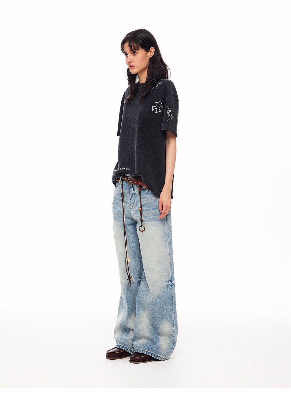 MADWITCH WASHED FLARED WIDE-LEG JEANS #XR9816