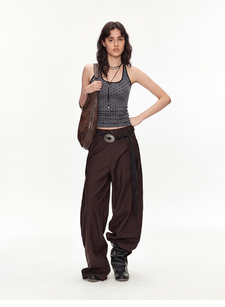 MADWITCH CONTRAST POLKADOT CRUNCHED TANK TOP #G26428