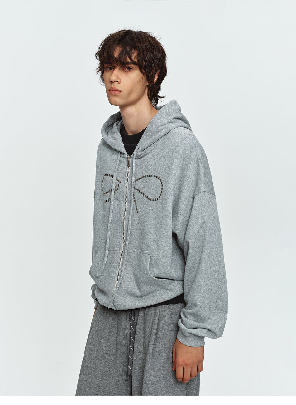 MADWITCH STUDDED-BOW RELAXED ZIP HOODIE #DC0305