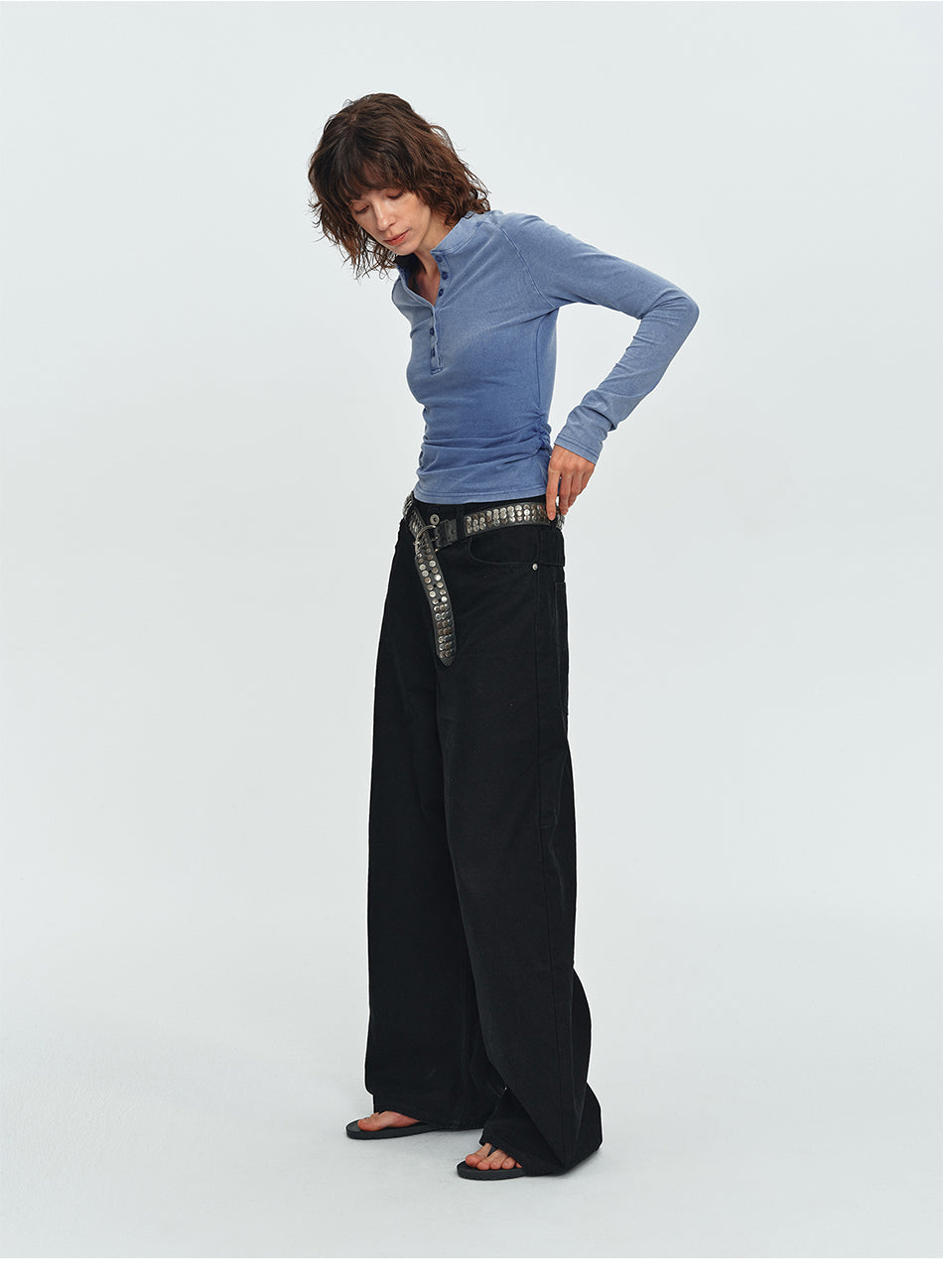 MADWITCH CURVED-LEG WASHED LACE-BACK TROUSERS #K7386