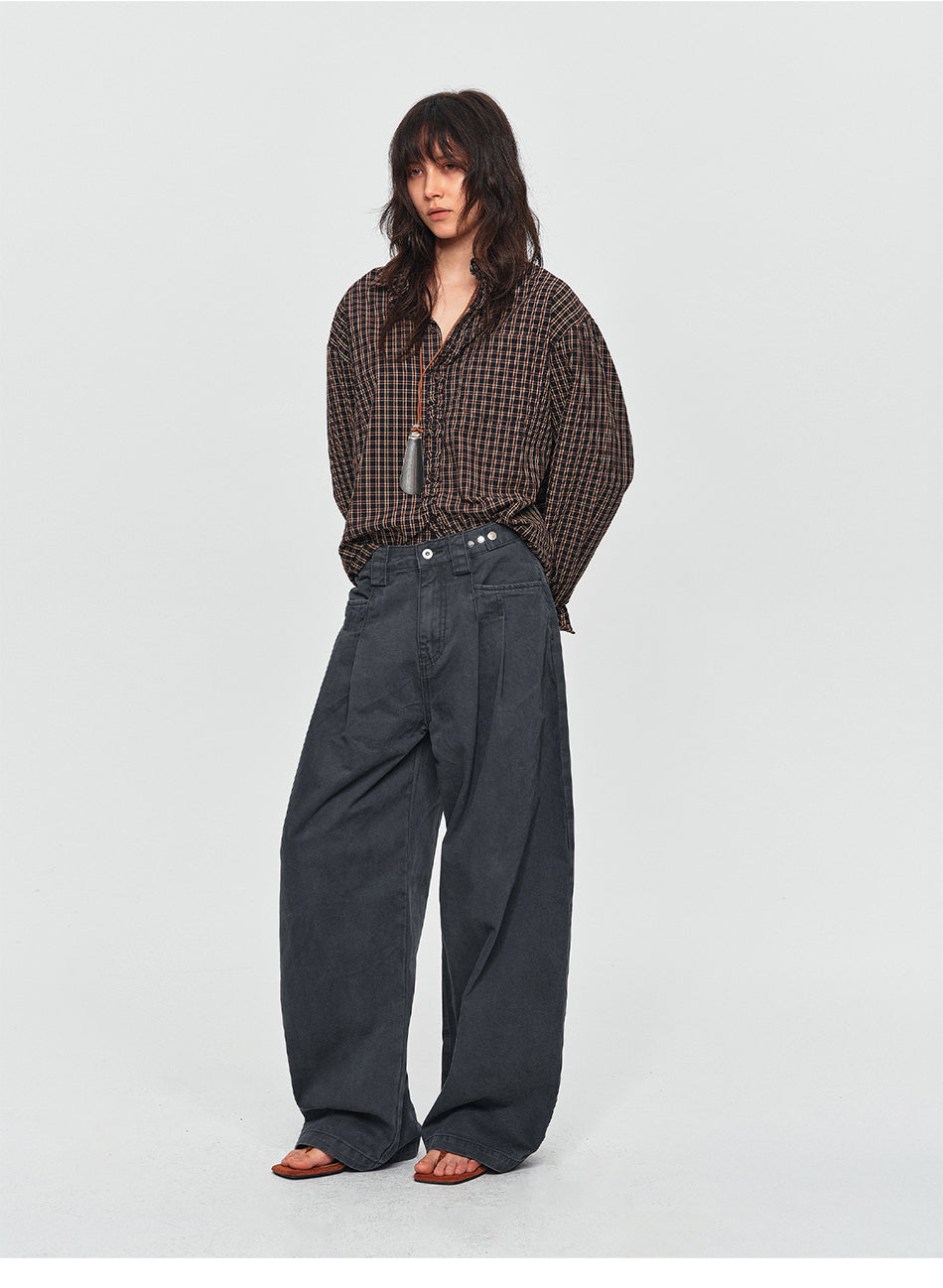 MADWITCH ADJUSTABLE PLEATED WIDE-LEG JEANS #DR6315