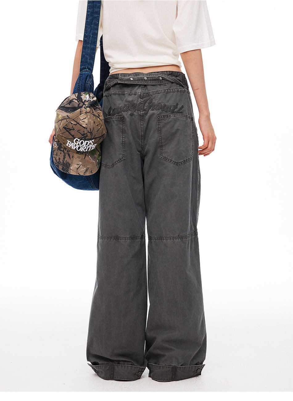MADWITCH DECONSTRUCTED EMBROIDERED WASHED CARGO TROUSERS #CK3653