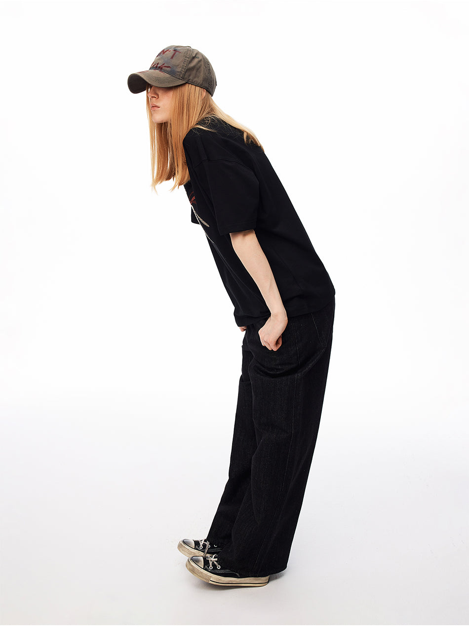 MADWITCH EMBROIDERED RAW WASHED WIDE-LEG JEANS #DR3335
