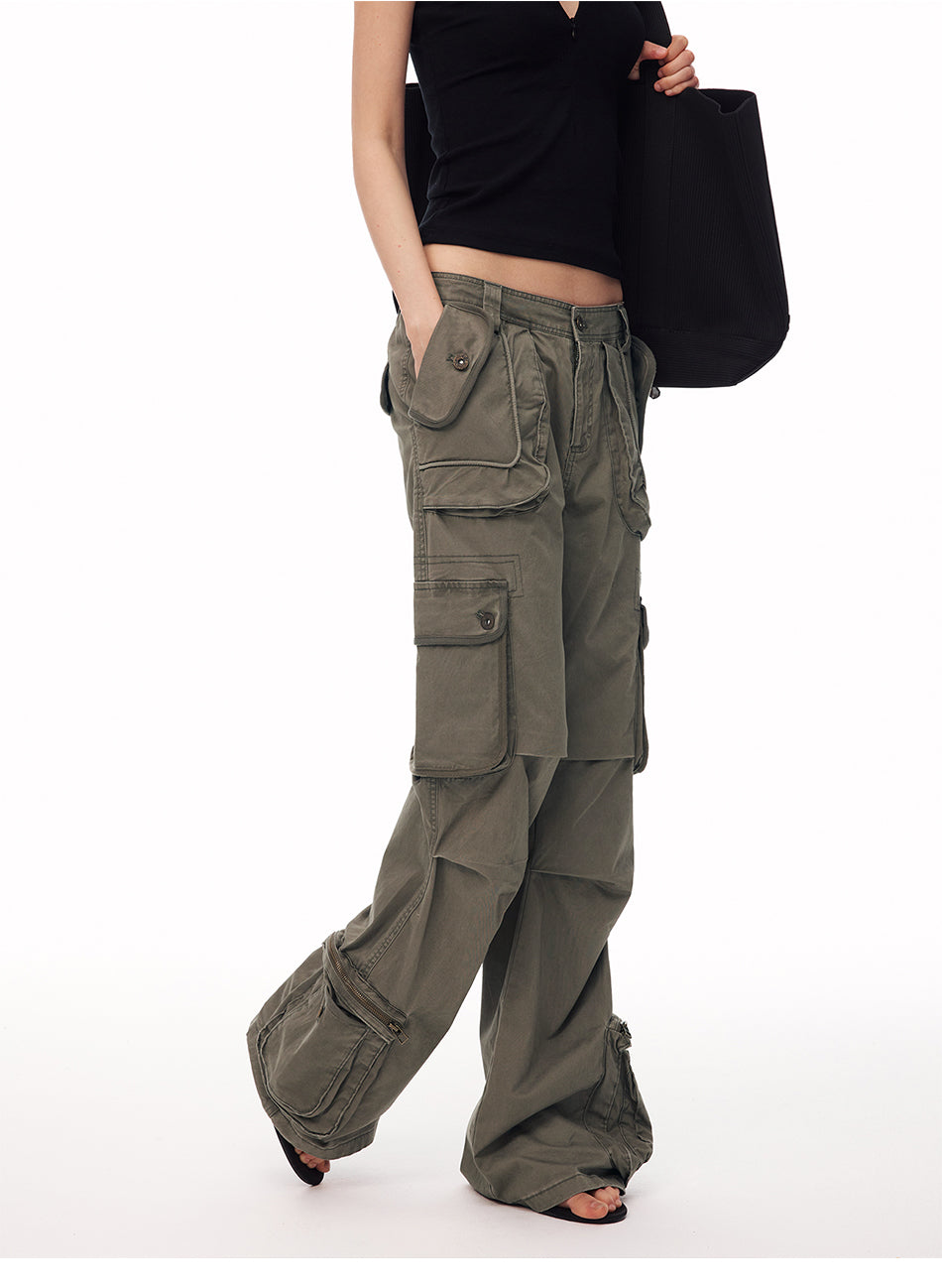 MADWITCH DECONSTRUCTED WASHED FLARE CARGO PANTS #CN61032