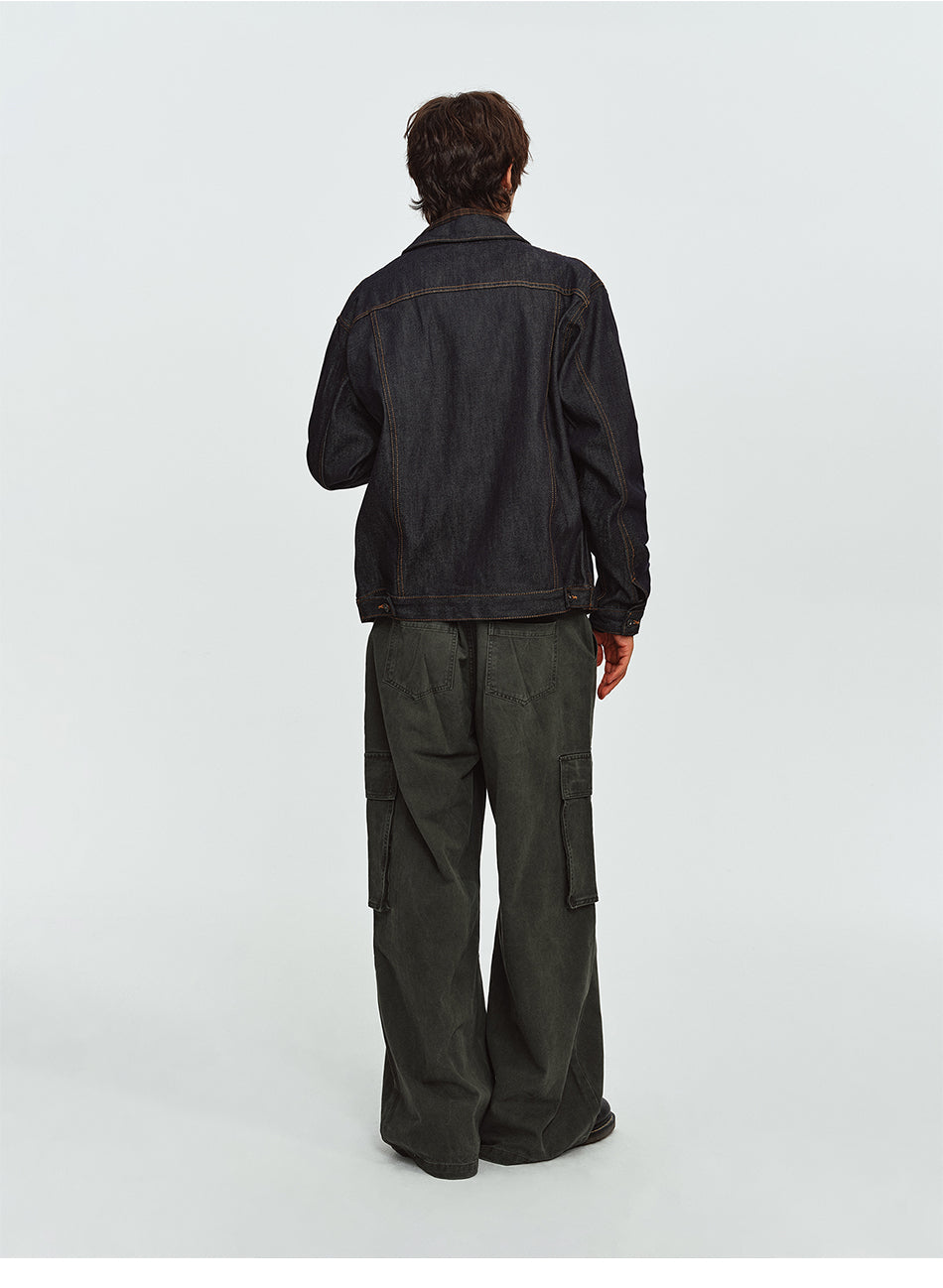 MADWITCH RAW-DENIM COLLARED CROPPED UTILITY JACKET #2606WT3040