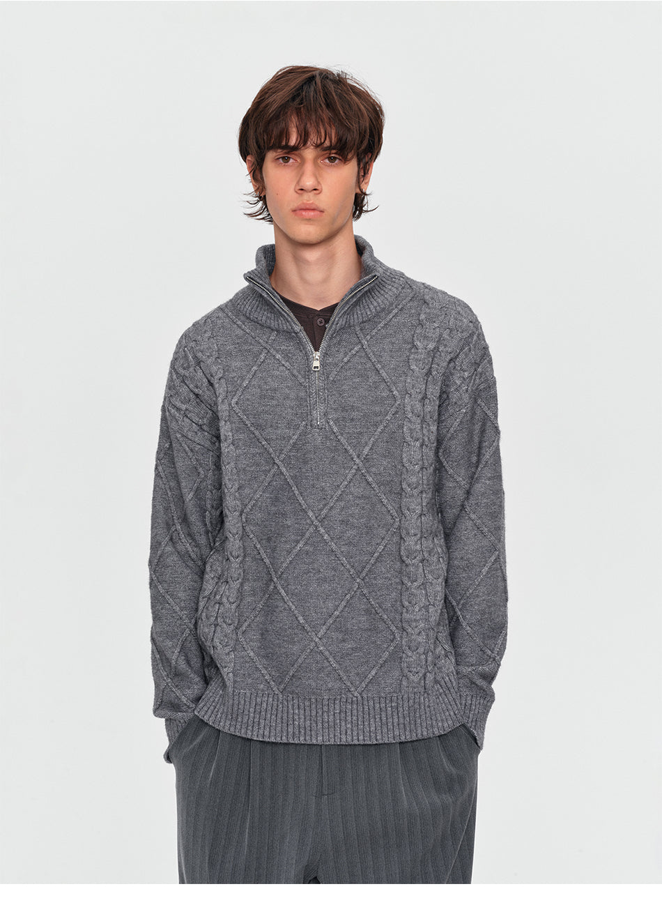 MADWITCH HALF-ZIP ARGYLE KNIT SWEATER #AW26825