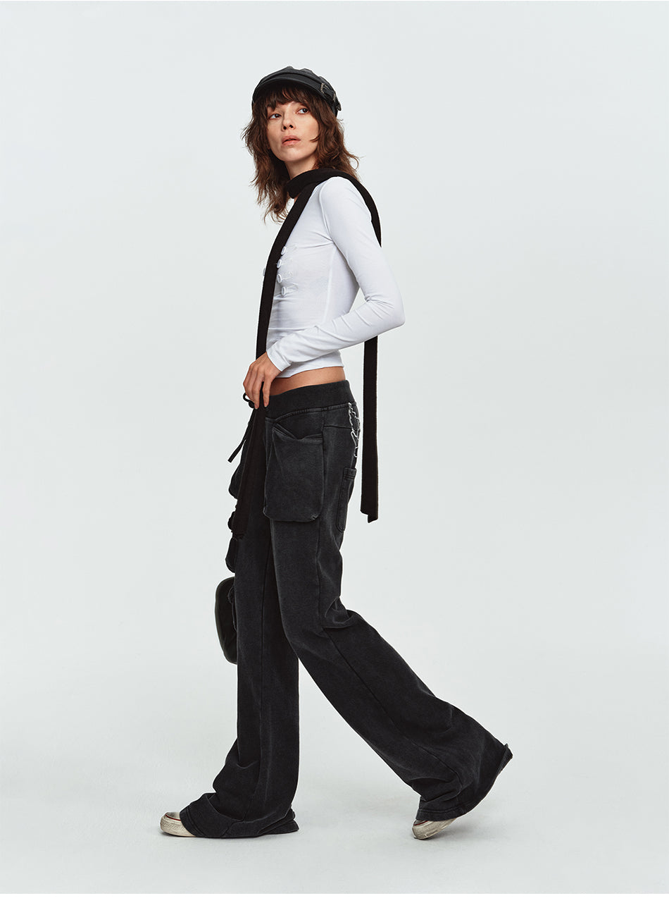 MADWITCH WING-EMBROIDERED WASHED FLARED CARGO SWEATPANTS #L2026705