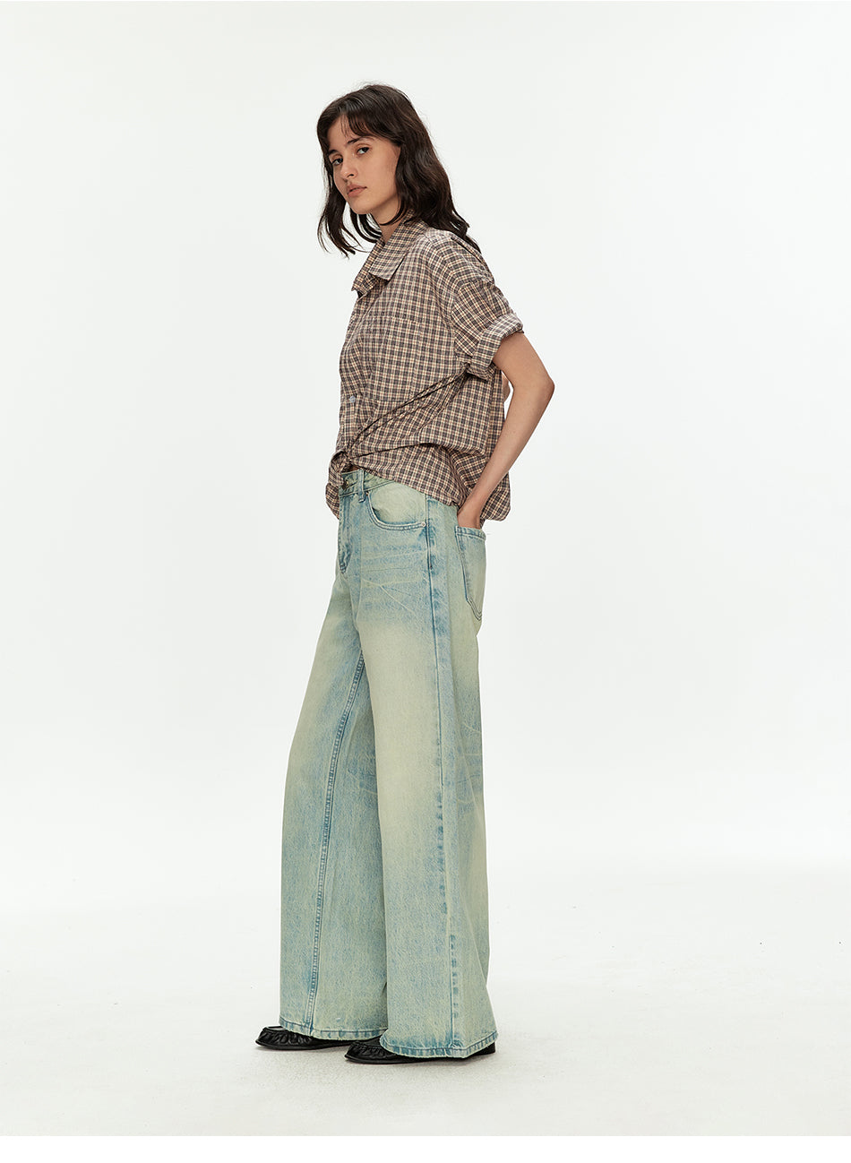 MADWITCH LIGHT BLUE CURVED WIDE JEANS #G60036