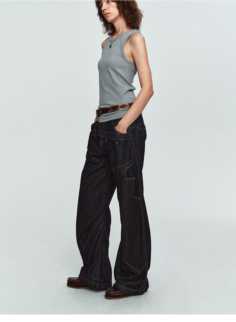 MADWITCH DECONSTRUCTED RAW-DENIM WIDE-LEG JEANS #2026380