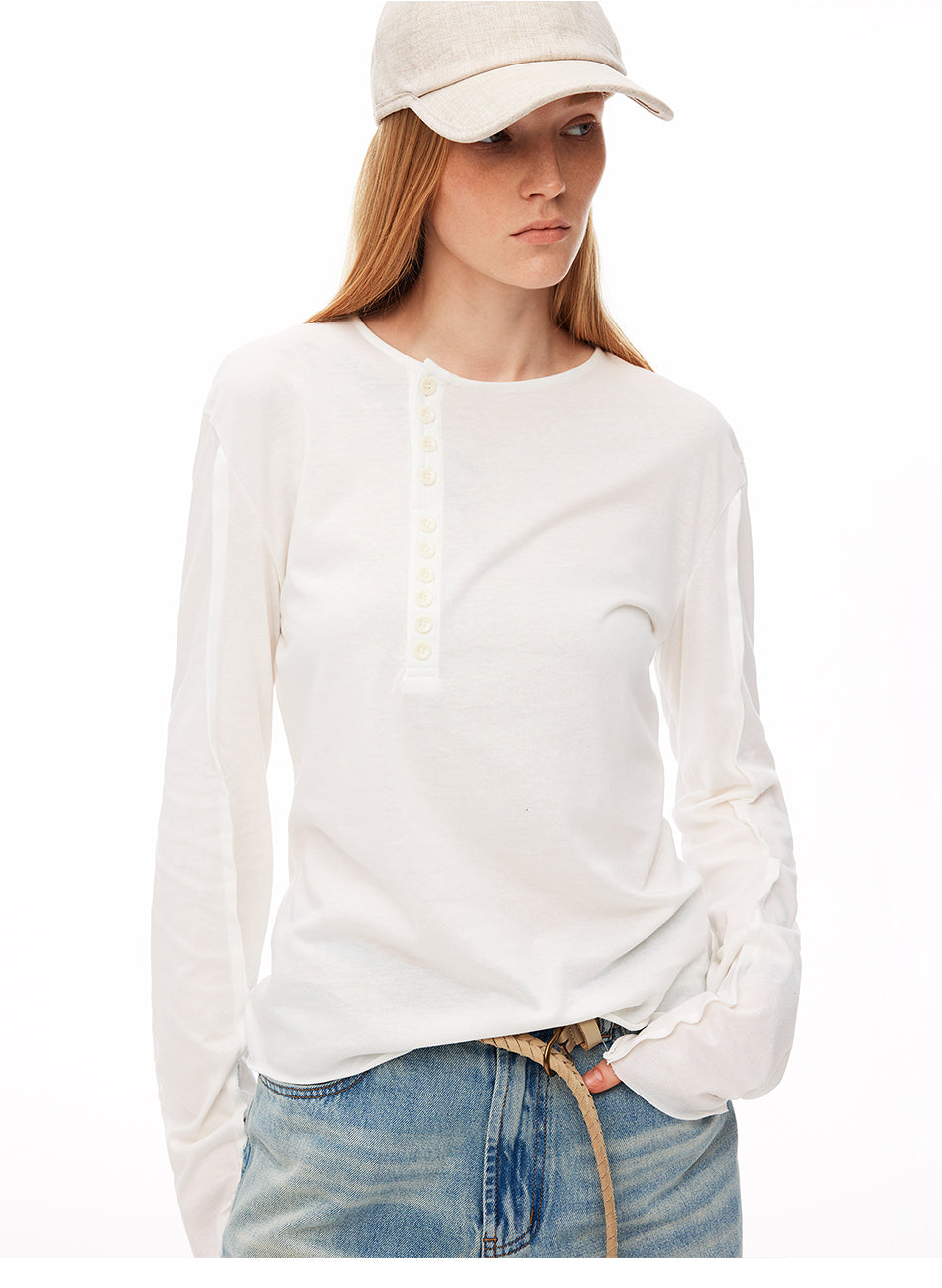 MADWITCH ASYMMETRIC PLACKET LYOCELL LINEN TEE #TC157