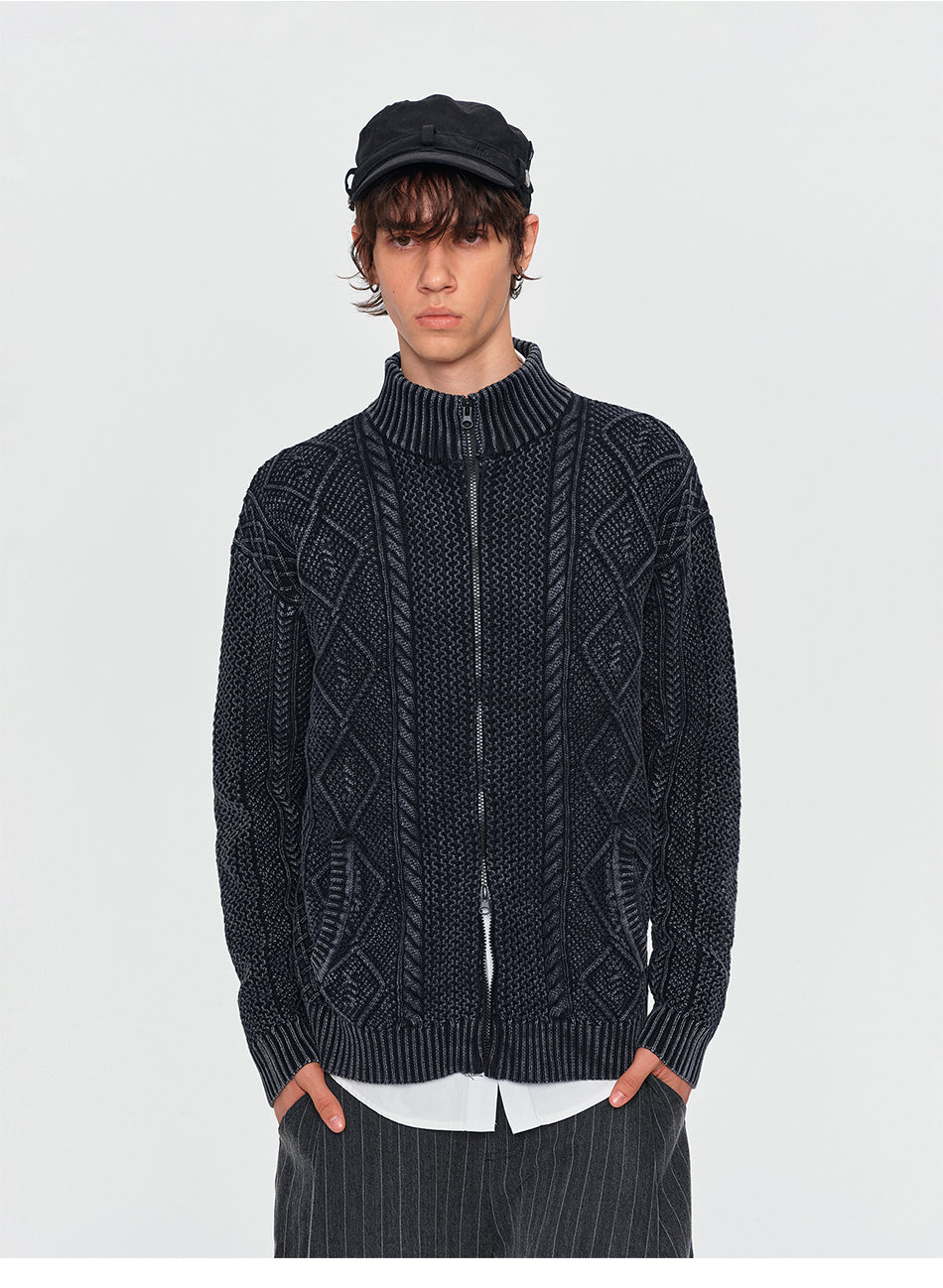 MADWITCH CABLE-KNIT ZIP-UP CARDIGAN #GPMYC022