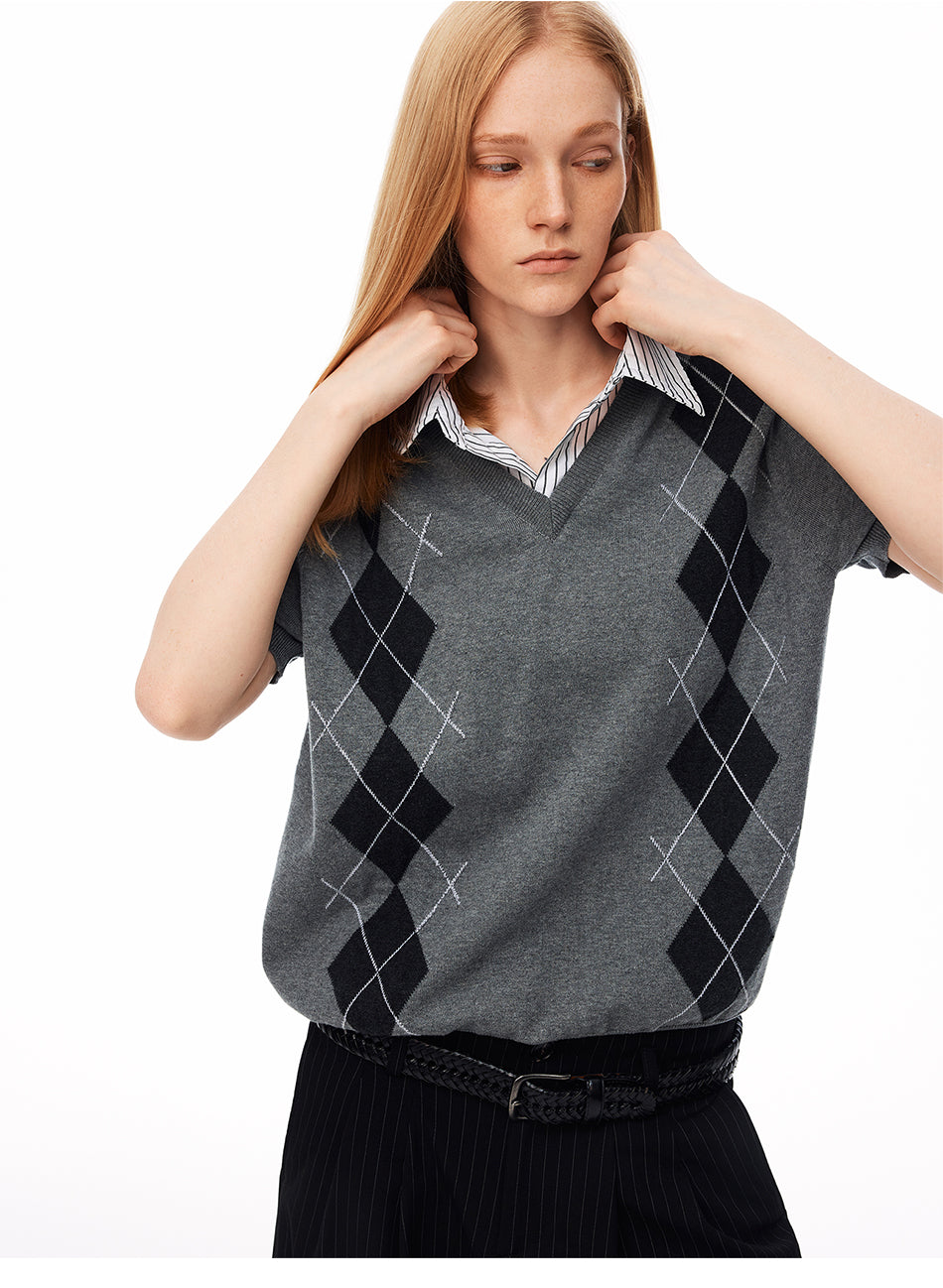MADWITCH PREPPY ARGENTINA V-NECK SHIRT COLLAR KNIT TEE #991330