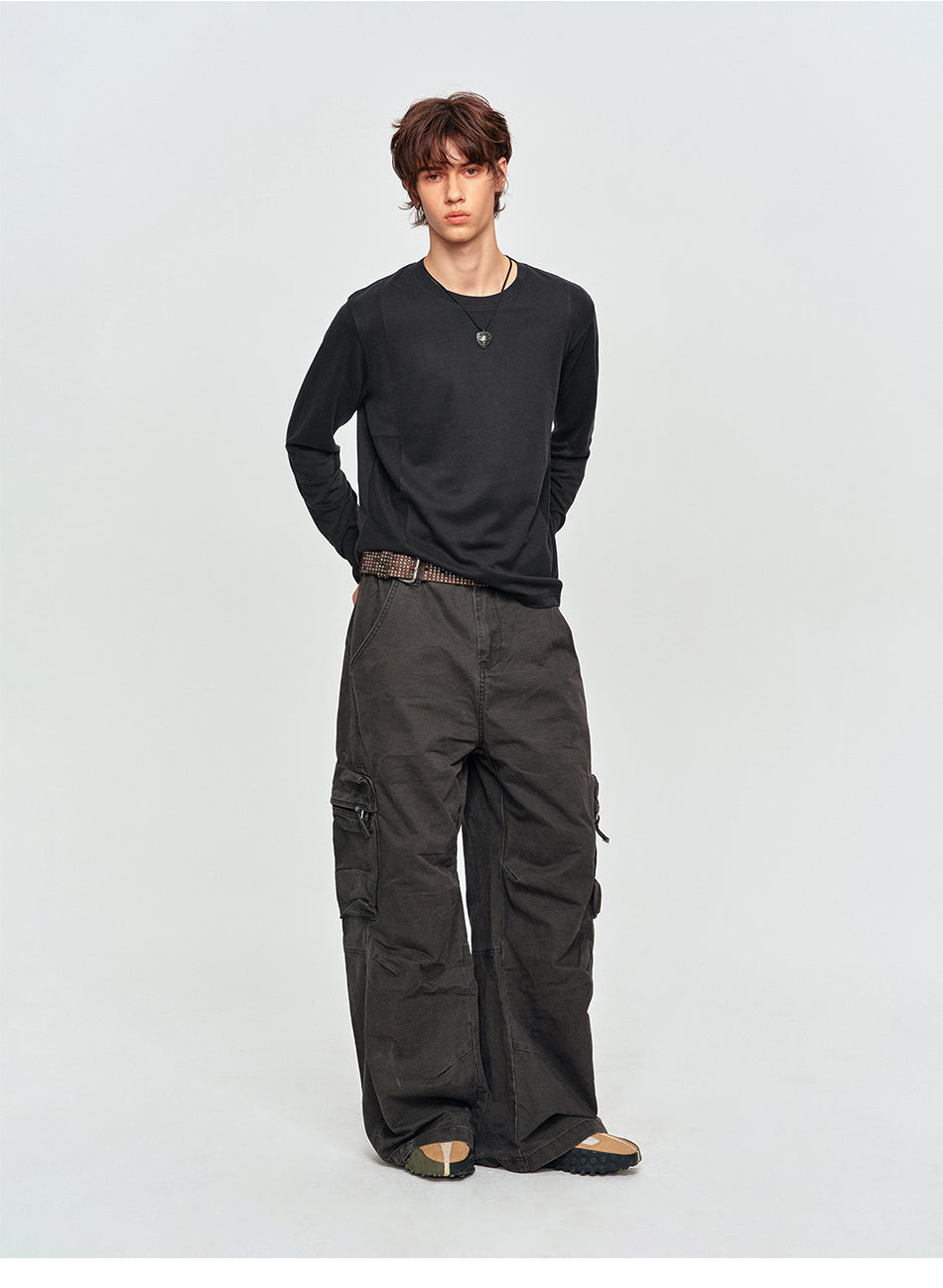 MADWITCH PANEL-CUT TEXTURED CREWNECK T-SHIRT #2605TX7056