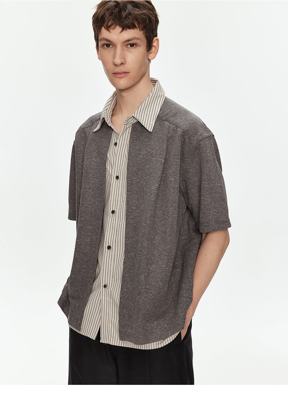 MADWITCH LINEN BLEND SHIRT COLLAR TEE #880925
