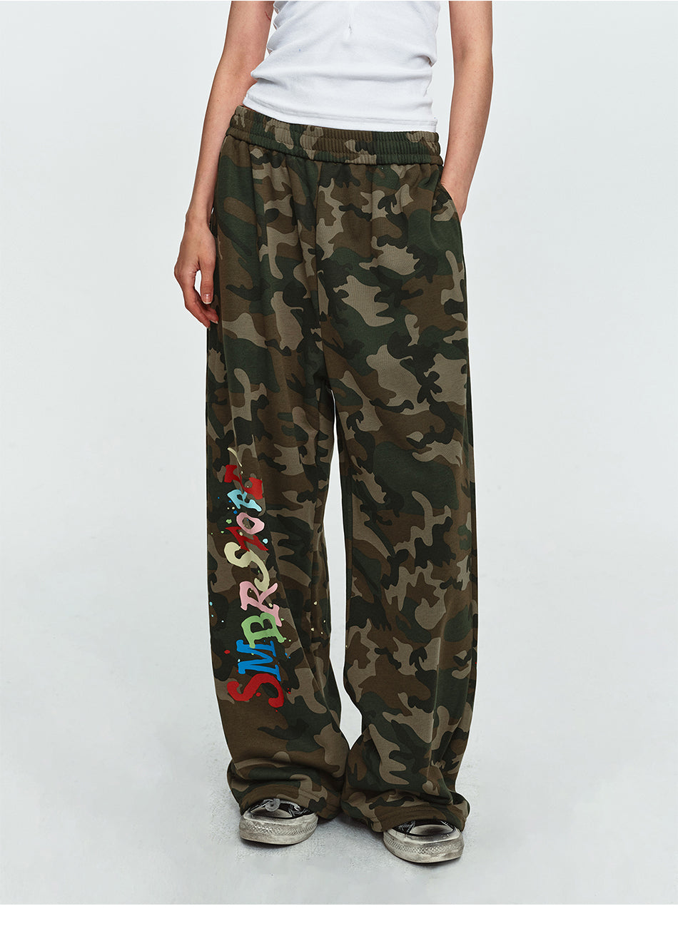 MADWITCH GRAFFITI CAMO-PRINT WIDE-LEG LOUNGE PANTS #C1062