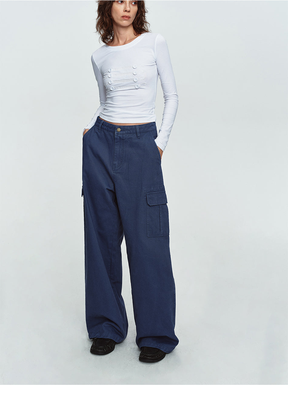 MADWITCH MINIMALIST SIDE-POCKET WIDE-LEG CARGO PANTS #A645