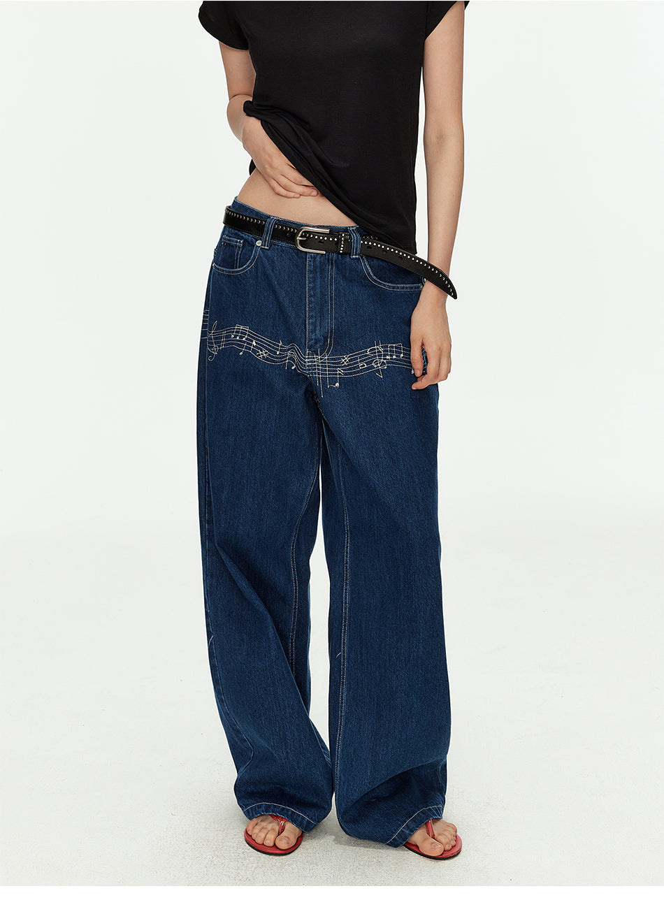 MADWITCH MUSICAL NOTE EMBROIDERED JEANS #AW26522