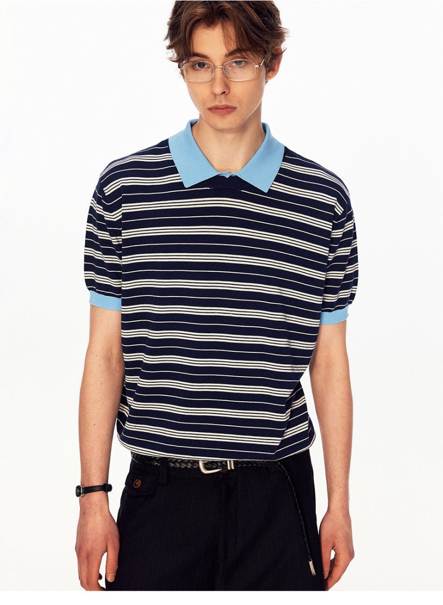 MADWITCH FAUX LAYER STRIPE POLO TEE 27474 - MadWitch Store