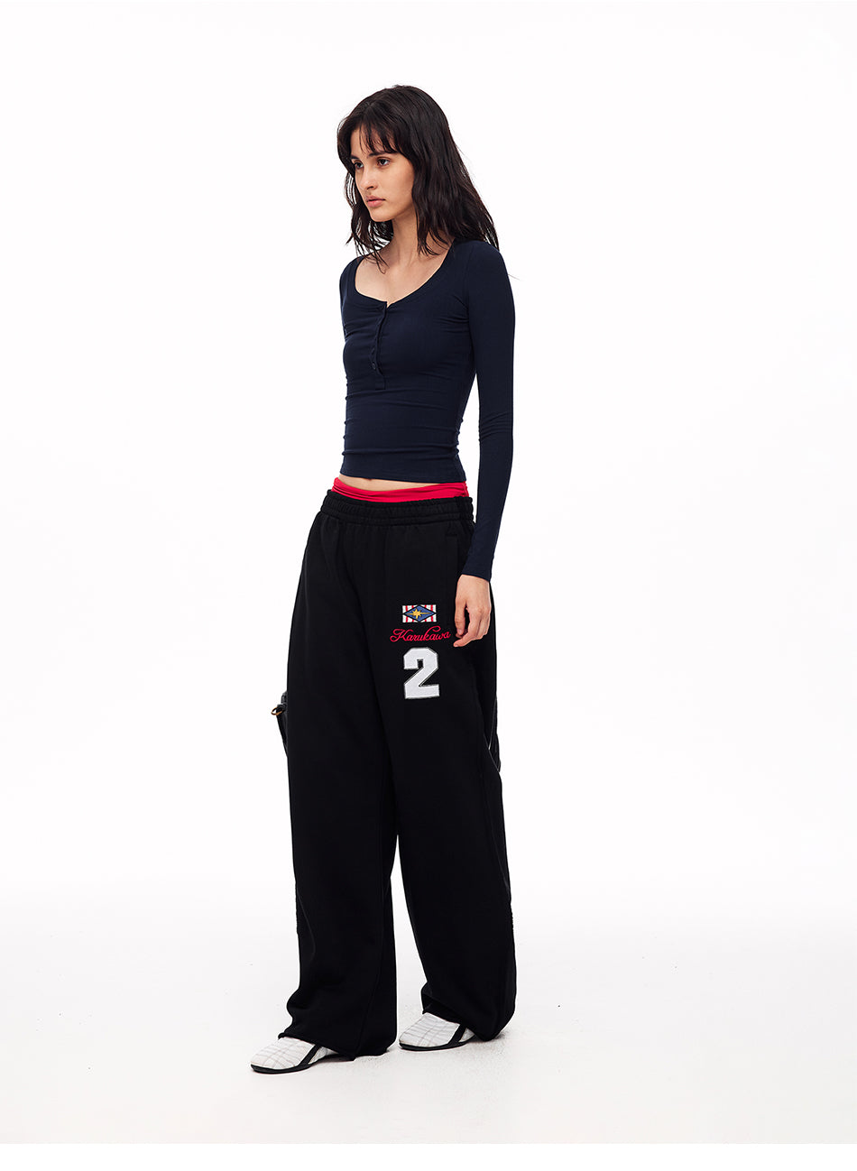 MADWITCH RIBBED U NECK HENLEY LONG SLEEVE TEE #G2079