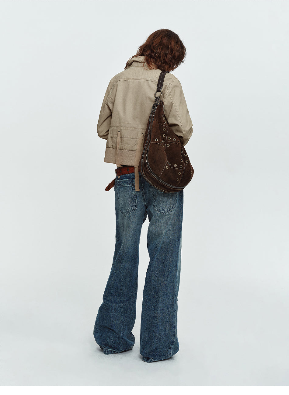 MADWITCH DRAWSTRING-BACK CROPPED STAND-COLLAR JACKET #N605